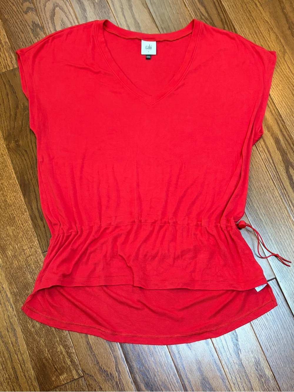 CAbi Style #6129 Red V‑Neck Cinch‑Waist Tunic Top Size S
